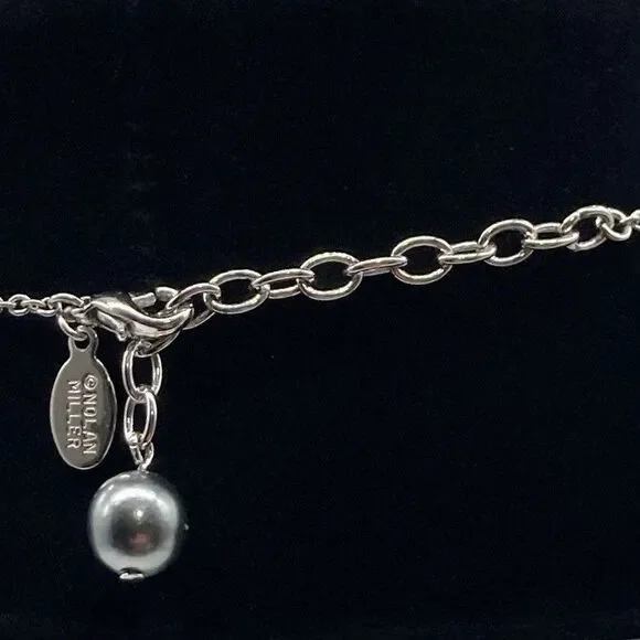 NOLAN MILLER 18” Necklace Silver Tone Gray Faux Round Pearls And Rhinestones - Picture 4 of 5